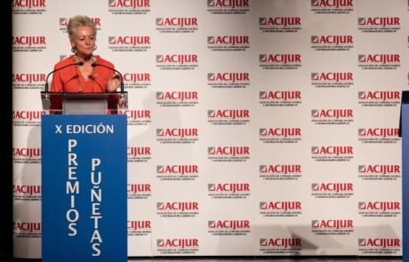 María Luisa Segoviano, premio Puñetas de Oro, durante su intervención al recoger el premio.